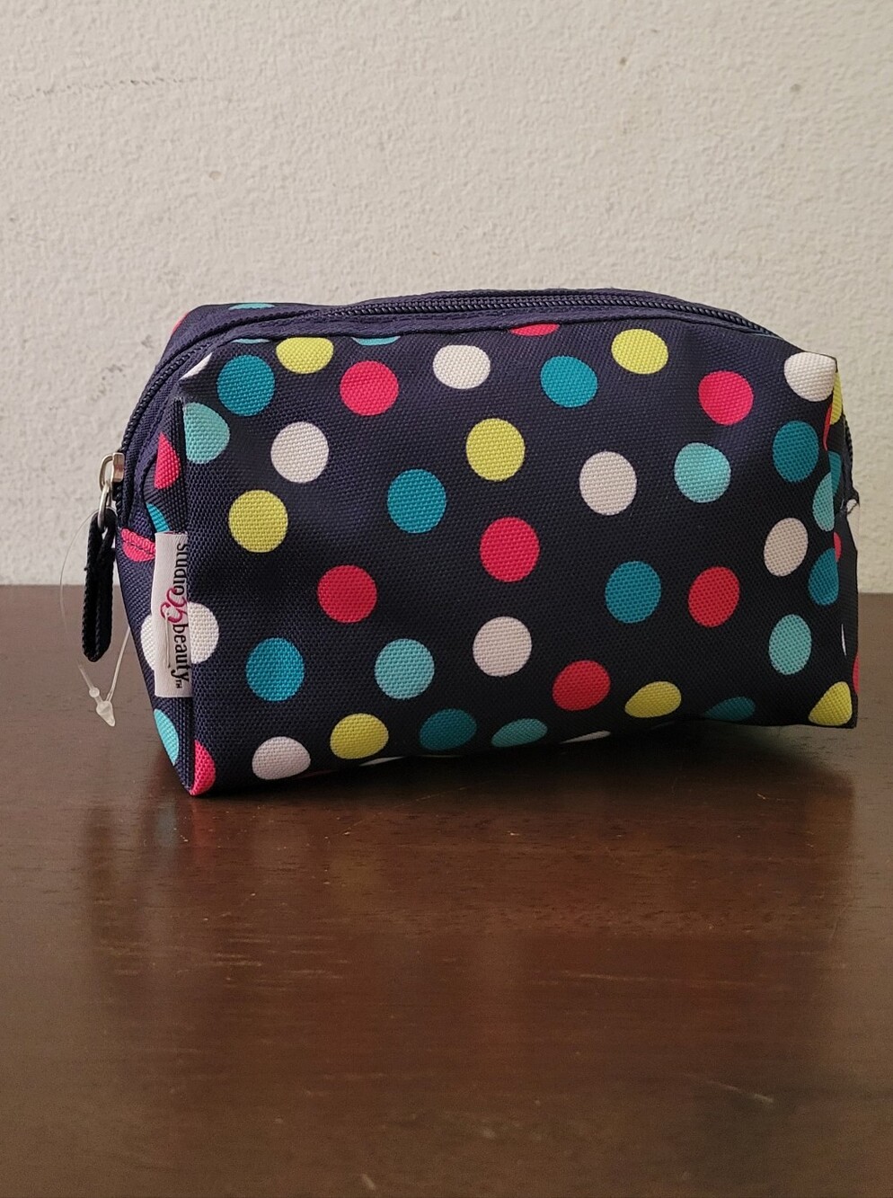 Polka Dot Cosmetic Pouch - Navy with Multicolor Dots